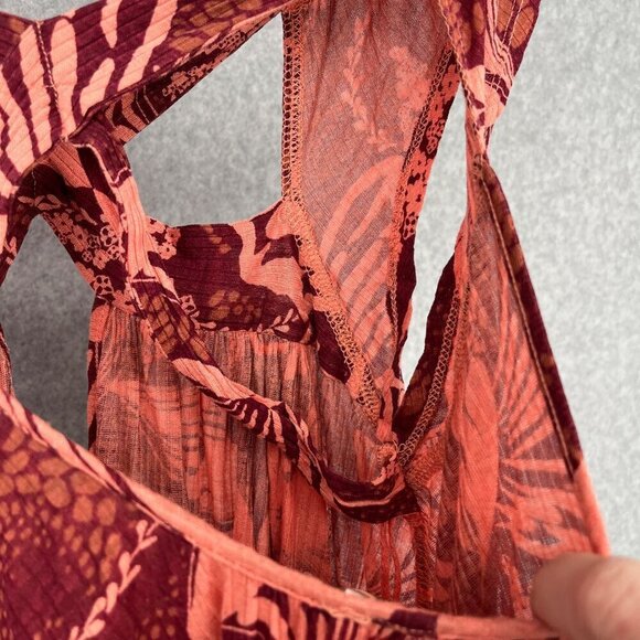 Free People Sugar Cane Strappy Top Size XS Floral Red Pink Boho Asymmetrical EUC - Picture 5 of 13